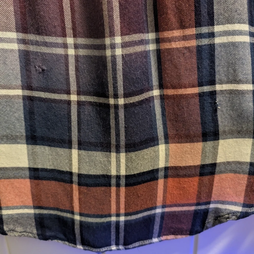 Upcycle Lucky Brand Medium Dip Bleach Flannel Shirt w/ Butterfly Bling 17" P2P - Picture 5 of 11